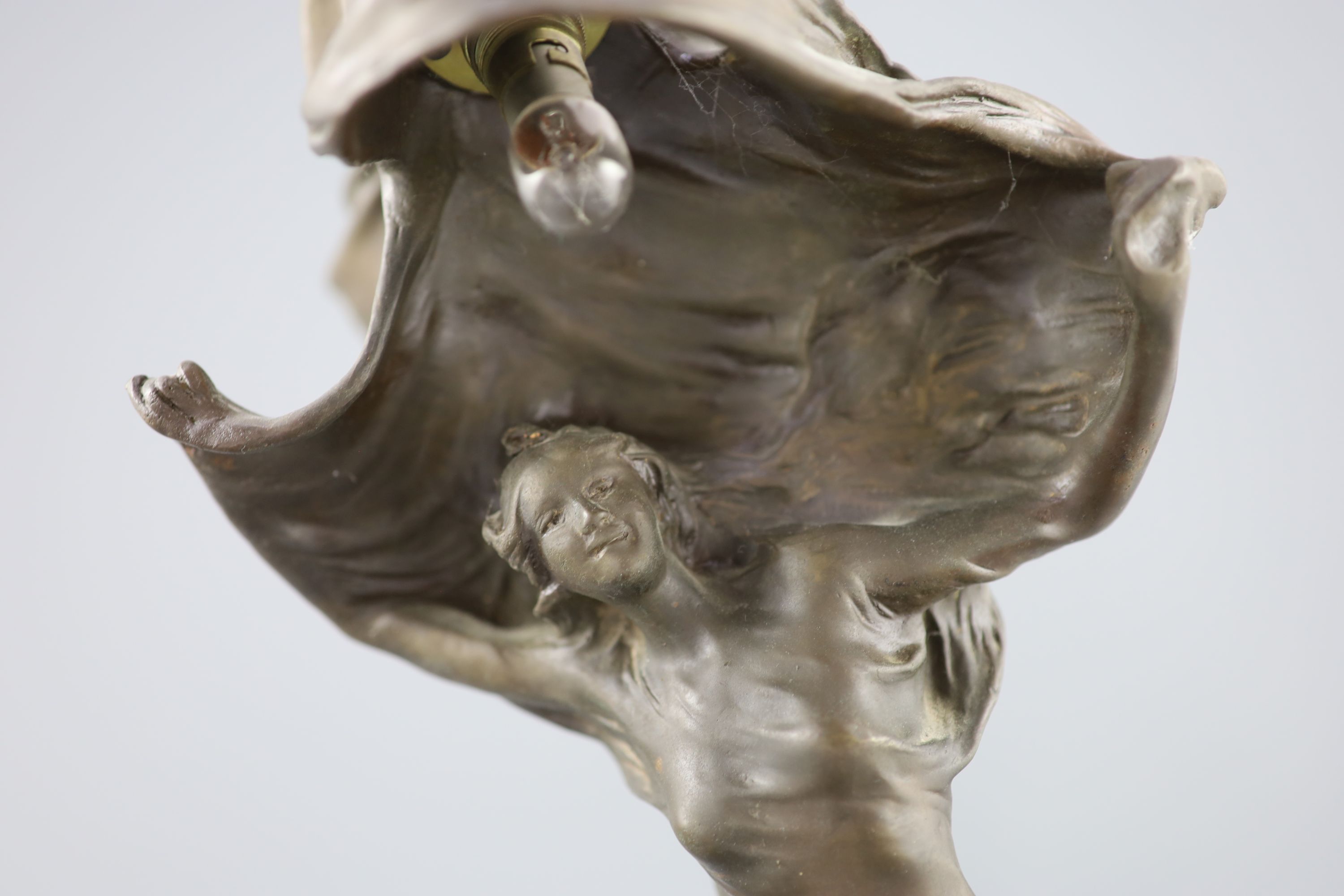 After Raoul Larche (1860-1912). A bronze Loie Fuller table lamp height 17in.